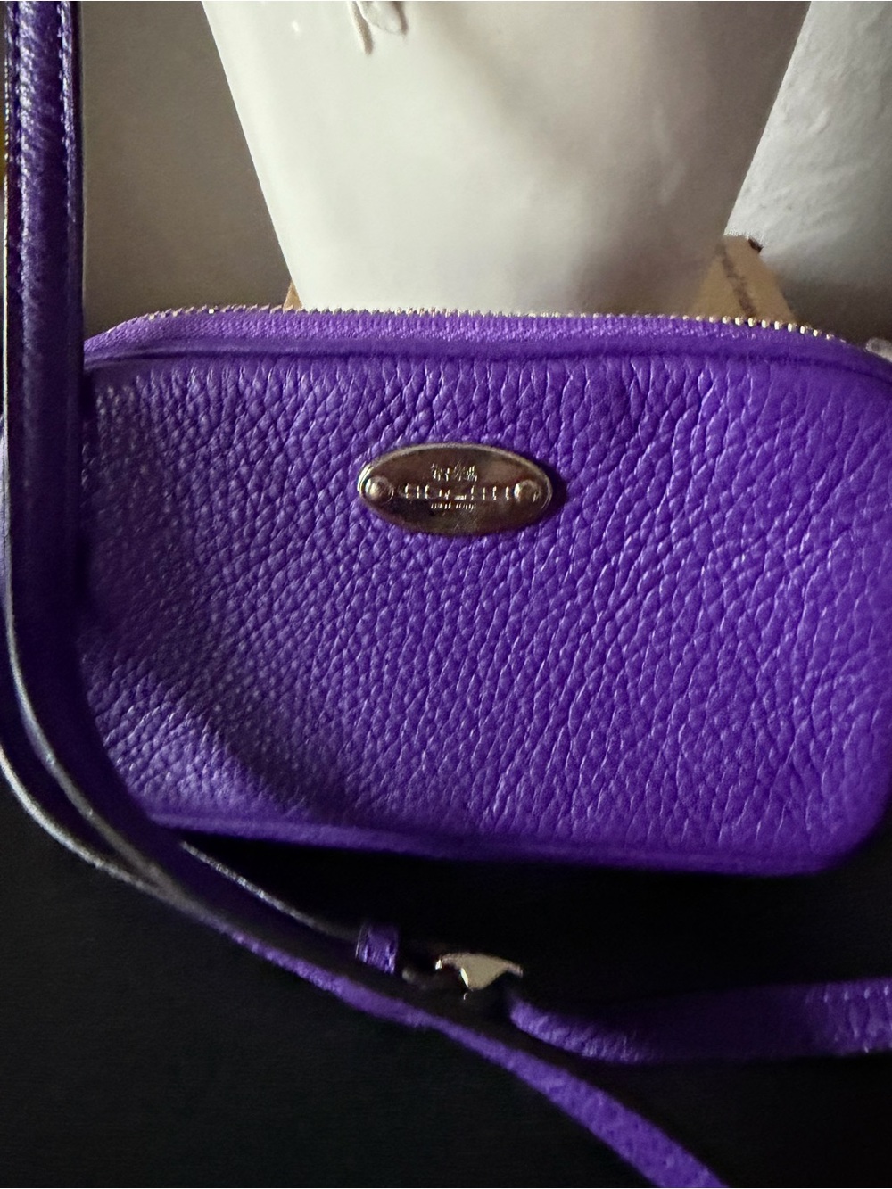 Like new Coach Pebbled Leather Purple Crossbody Bag with Logo Plaque - Picture 2 of 9